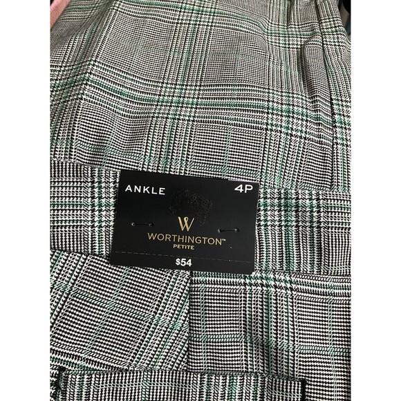 Worthington Womens Plaid Ankle Pants Sz 4 Petite Grey Light Academia Preppy NWT - Picture 5 of 6